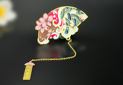 金属透光桃花落扇书签定制